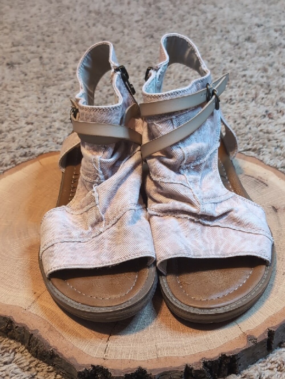 Blowfish Malibu Canvas Ruched Peep Toe Bootie Buckle Lagenlook Sandals NWT - Picture 3 of 14